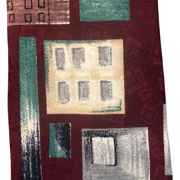 J.T. Beckett Silk Tie Abstract Buildings Business Necktie Career Red Blue Green - Picture 2 of 7